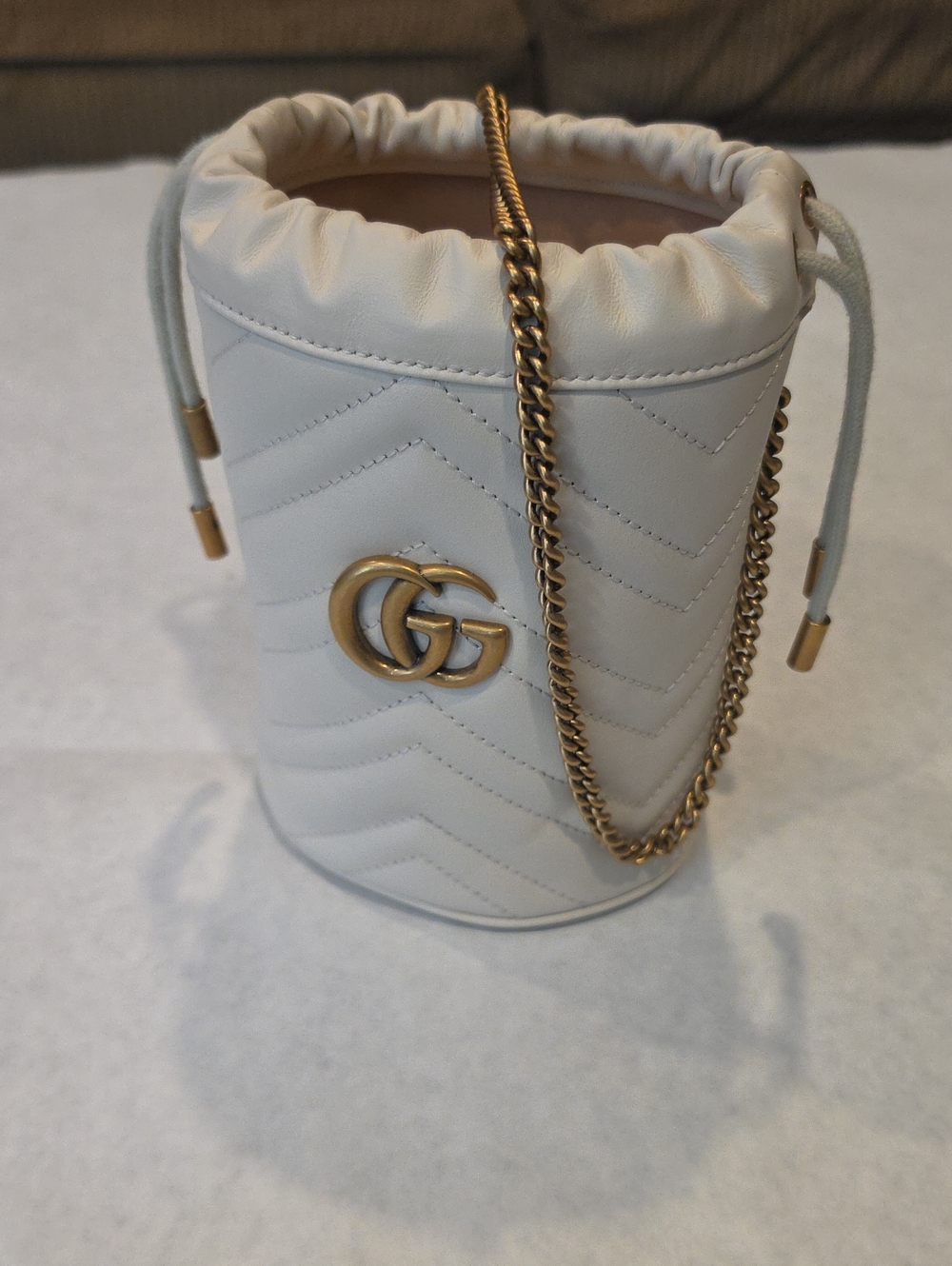 Gucci Cream Quilted Leather Mini Bucket Bag with Gold Hardware